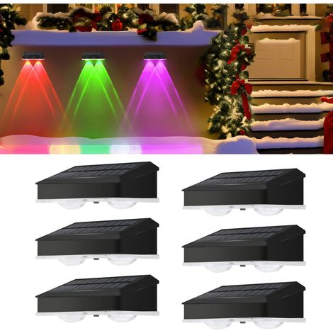 Lot de 6 lampes solaires d'extérieur pour clôture, spots LED à lentille, éclairage mural RVB, blanc chaud pour jardin (1/5)