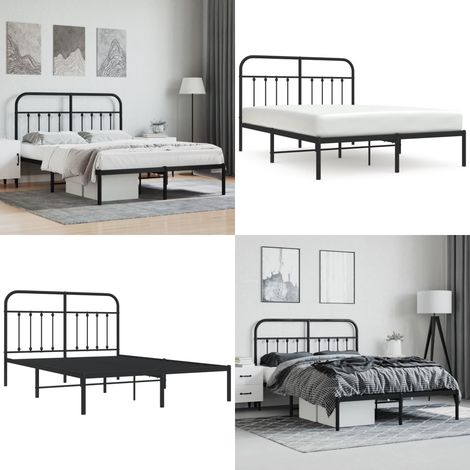 Bettgestell mit Kopfteil Metall Schwarz 140x200 cm - Bettstellengestell - Doppelbett - Schwarzes Bettgestell - Metallbettgestell - Boxspringbettfundament - Home & Living