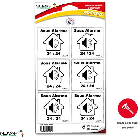 Planche 6 Stickers 80x80mm - Sous Alarme 24/24 - 4241210