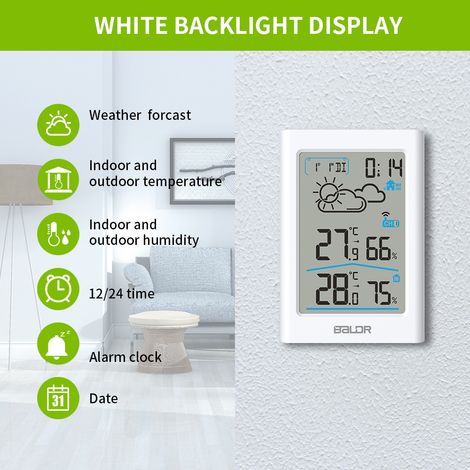 Medidor de temperatura y humedad interior y exterior, estación meteorológica inalámbrica, pantalla LCD grande, pronóstico del tiempo, reloj despertador electrónico