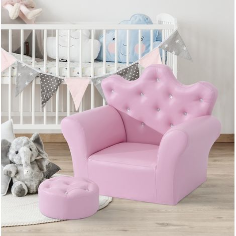 Divanetto per bambini con pouf, rosa, stile principessa HAVRYA (1/4)