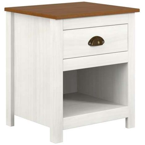 Domo Mea Comodino 1 Cassetto Bianco con Piano Noce Topazio  - 46x40,5x55 cm (1/2)