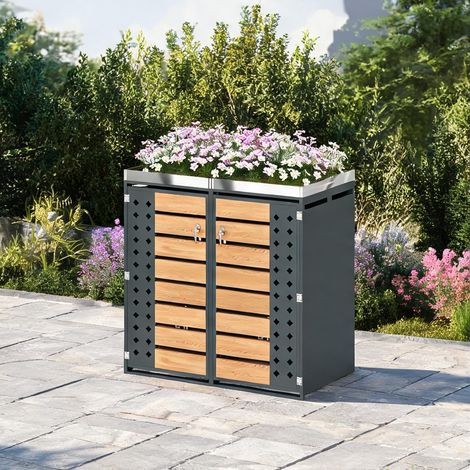 Cache-poubelle extérieur en acier galvanisé avec jardinière (1/5)