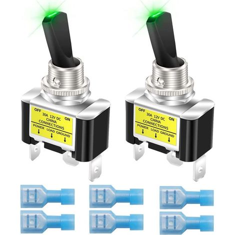 2pcs Rocker éclairé commutateur de basculement 12V 30A voiture de course lourde auto SPST ON / Off commutateur de basculement LED éclairé 12mm taille, Vert
