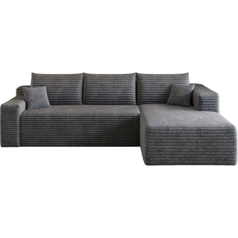 Canapé d’angle 241 cm en velours côtelé gris foncé, assise profonde et confort moelleux, sans montage, pour salon moderne  CHICFURN (1/5)
