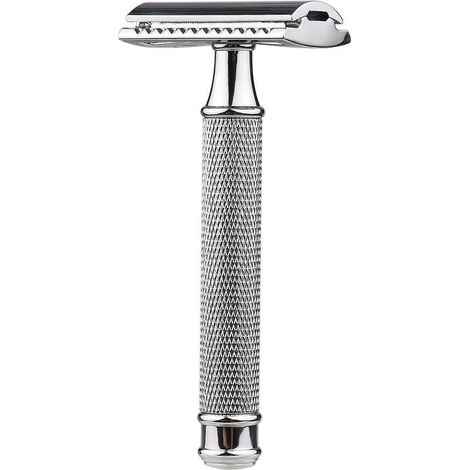 Rasoir de sécurité double tranchant en acier inoxydable, rasoir manuel à long manche, rasoir traditionnel (1/5)