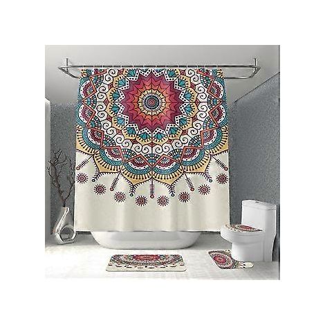 Nordisches Polyester-Duschvorhang-Set, 4-teilig, 180 x 180 cm