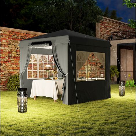 Pavillon pop-up 2,5x2,5 m en polyester gris foncé, 4 côtés, pour jardin, facile à monter – MEUBLIV (1/5)