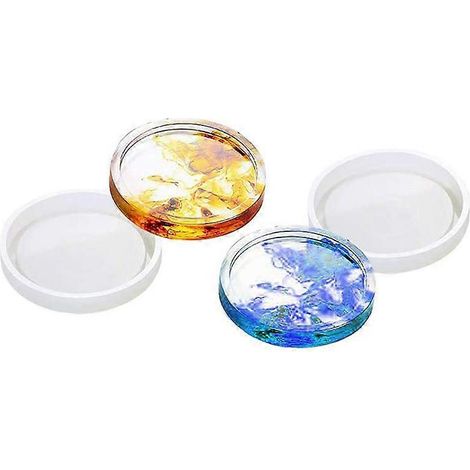 Lot de 4 moules ronds en silicone transparent pour sous-verres, compatibles avec la résine, le béton, le ciment et la pâte polymère. (1/5)