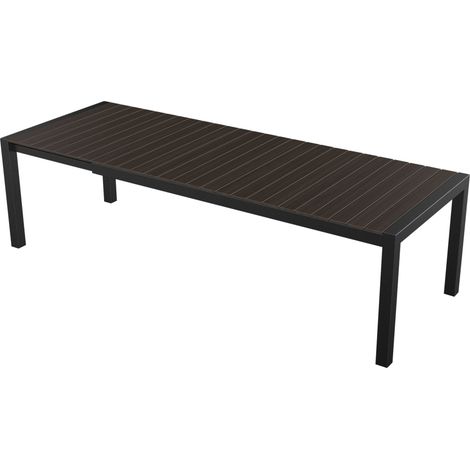 Joan Table de jardin 205-275 x 100 cm, avec 1 plateau supplémentaire, noir et marron.