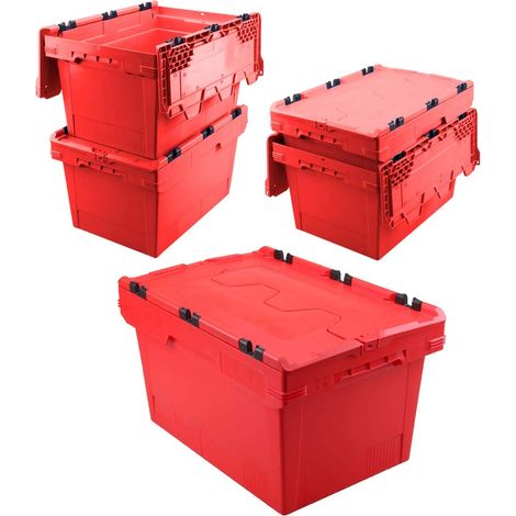 BRB Lot de 5 boîtes de rangement pliables réutilisables - Rouge - Empilable - 600 x 400 x 300 mm - 47 l