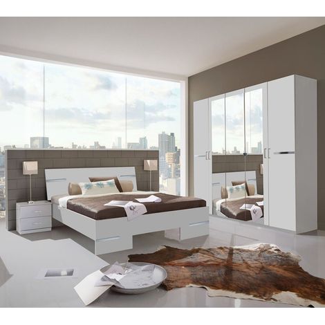 Chambre adulte en panneaux de particules coloris blanc - Dim 180 X 200 cm -PEGANE- (1/3)