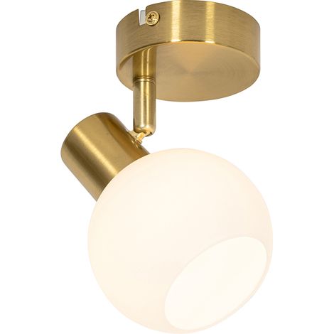 QAZQA Faretto da soffitto/parete anouk - Art déco - Vetro,Acciaio - Oro/Bianco - Tondo Max. 1 x Watt