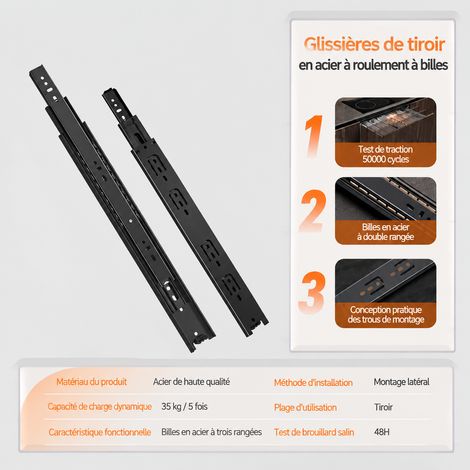 Glissières de tiroir à billes 3 sections renforcées 4512 600 mm 24 pouces 4512 24 600mm réf 60 × 4,5 × 2,6 cm 1,35 kg – Livraison gratuite