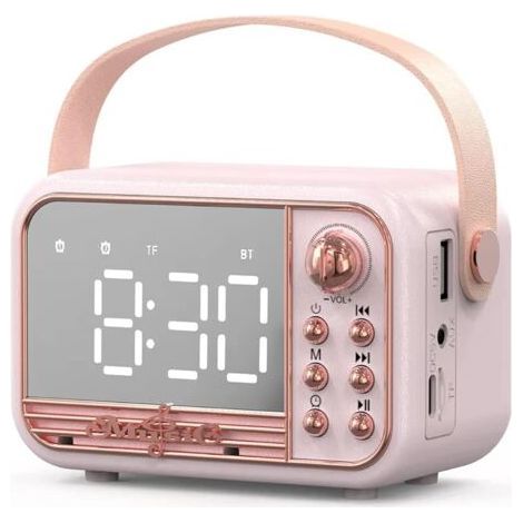Enceinte Bluetooth rétro, enceinte Bluetooth portable sans fil vintage avec réveil, volume puissant, compatible carte TF, clé USB, entrée AUX, style ancien, pour cuisine, chambre, maison, extérieur (r (1/5)