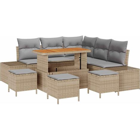 Conjunto de sofá de jardín 8 pcs Beige Poliratán vidaXL (1/5)
