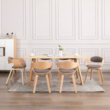 Lot de 6 chaises de salle à manger en bois courbé et tissu taupe - PANGIVO (1/5)