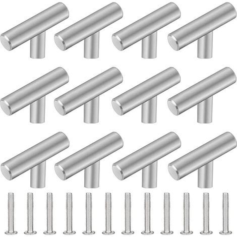 Lot de 12 Poignée Meuble Cuisine,50mm Poignée de Meuble Inox en Forme de T,Barre de Tiroir, Placards, Portes, Meubles, Salle de Bain, Chambres & Armoires (1/5)