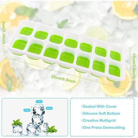 Bac À Glaçons - Silicone Alimentaire - Empilable Avec Couvercle - 4 Pièces (1/4)
