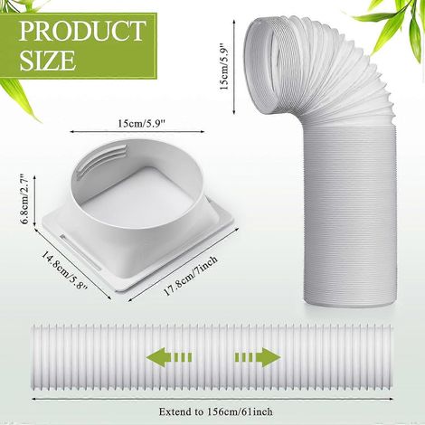 Tuyau de climatisation Outus de 5,9 pouces de diamètre et de 61 pouces de long avec raccord de tuyau d'échappement carré, accessoire de conduit de climatisation. (1/5)