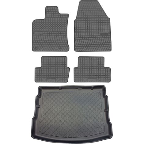 Ensemble de tapis de sol en caoutchouc pour Nissan Qashqai I Crossover (février 2007 - janvier 2014) + tapis de coffre. (1/5)