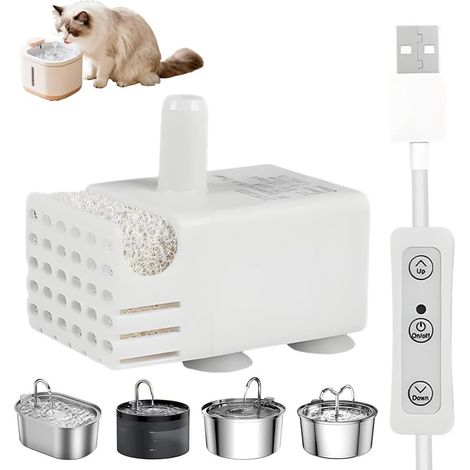 Pompe USB pour Fontaine à Eau pour Chat 130L/H,Mini Pompe de Fontaine pour Chat et Chien,Débit d'Eau Réglable avec cable de 1,5M, Remplacement de la Pompe pour Fontaine à Eau pour Chat, Aquarium (1/5)