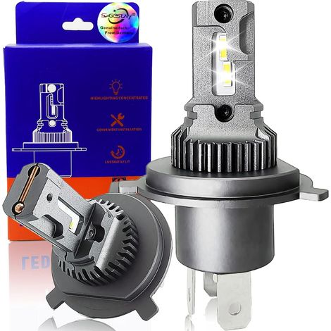 Ampoule H4 LED 40W 14000LM 6500K Blanche Feux de Croisement et Route, pour Phare Avant de Voiture et Moto, Lot de 2 (1/5)