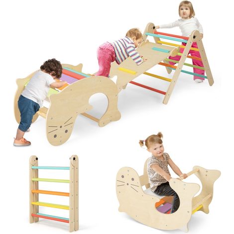Jouets d'escalade d'intérieur 53/87/116/135 x 60 x 40/56/68/77 cm pour motricité ludique moderne en bois multicolore