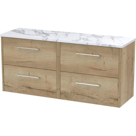 Winshill Contemporary 4 Drawer Wall Hung Vanity Unit with Laminate Worktop, Light Oak, 1200mm