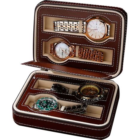 Boîte à Montres Portable 4 Emplacements Design à Fermeture Éclair Simple et Élégant