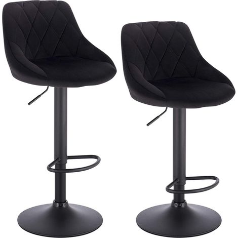 WOLTU Barhocker Tresenhocker, Gute gepolstert, Samt, Höhenverstellbar, Drehbar, 2 x Hocker, Schwarz