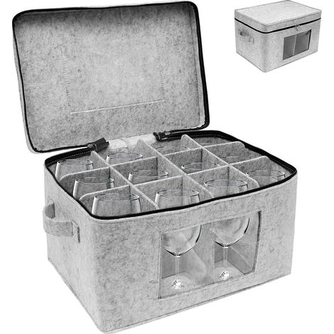 Boîte de rangement pour verres à vin, organiseur de verres à pied avec compartiments et poignée, fenêtre transparente, carton pour verres à vin, verres à vin rouge, verres à champagne (1/5)