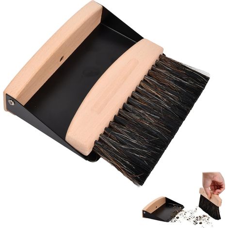 Broom and Dustpan Set Wooden Magnetic Portable Small Table Brush Cleaning Set for Cleaning Tables, Dust and Dirt (1/5)
