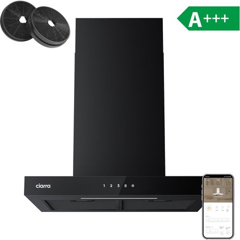 Ciarra – Hotte décorative 60cm 650m3/h 4 vitesses wifi APP contrôle évacuation ou recyclage tactile noir – CD6102B (1/5)