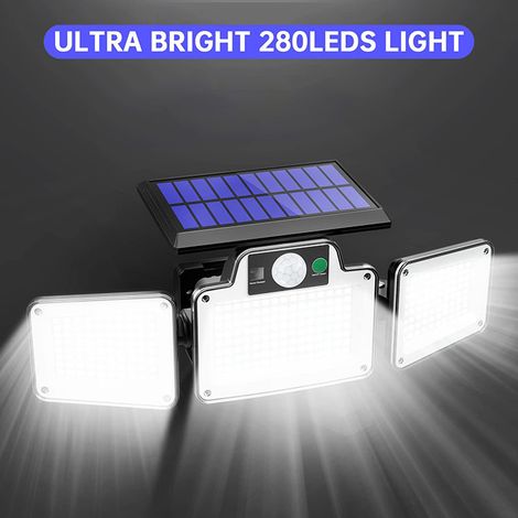 Lampe solaire d'extérieur avec détecteur de mouvement, 280 LED, contrôle de la lumière, télécommande, coque en aluminium épais, 3 modes, éclairage de jardin étanche IP67