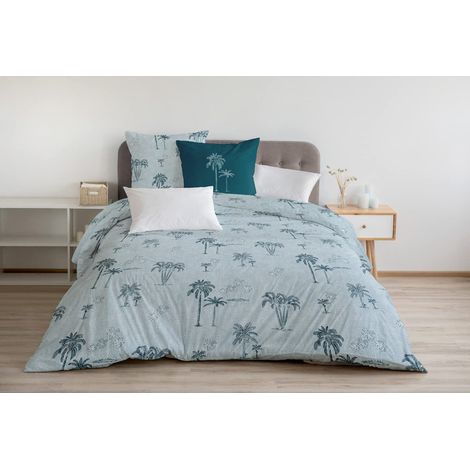 Housse de Couette - 3 Pièces 100% Coton - 57 Fils 2 Personnes - 240x260 cm Vert Canard (1/3)