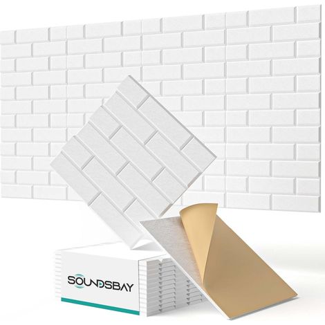 Panneaux Acoustiques Autocollant Blanc Lot de 12 Pièces Isolation Phonique Murale, Haute Densité, pour Traitement Acoustique et Décoration Murale, Brique 30×30×0,9cm (1/5)