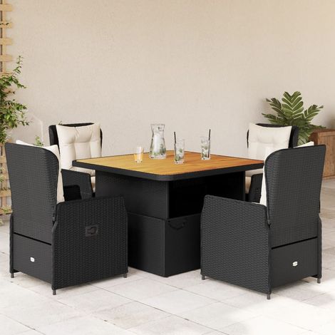 vidaXL 5-tlg. Garten-Essgruppe mit Kissen Schwarz Poly Rattan (1/5)