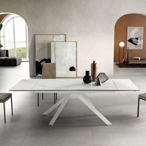 Tavolo allungabile 240 cm piano gre's porcellanato NESTORE Bianco (1/5)