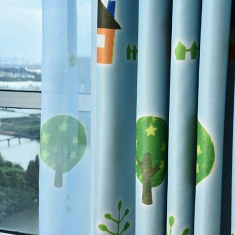 Rideaux occultants écologiques imprimés aux crayons de couleur pour salon, chambre et chambre d'enfant, 1 pièce par paquet avec œillets (1/5)