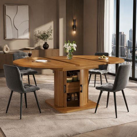 Set da pranzo estensibile 5 pezzi per 4-6 persone, tavolo con 4 sedie, MDF, marrone scuro (1/5)