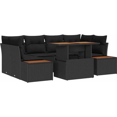 Conjunto de sofá de jardín 7 pcs Negro Poliratán vidaXL (1/5)