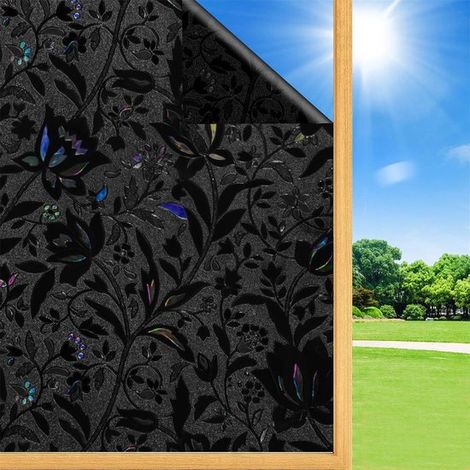 Fensterfolie mit Tulpenmuster,Verdunkelungsfolie für Innenräume,Alternative zu Vorhängen,Verdunkelungs- und Sichtschutzfolie,45 x 100 cm,Schwarz (1/5)