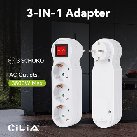 Pour ordinateur, lampe et smartphone, multiprise 3 prises Schuko pour maison ou bureau, design plat 3 en 1 (1/5)