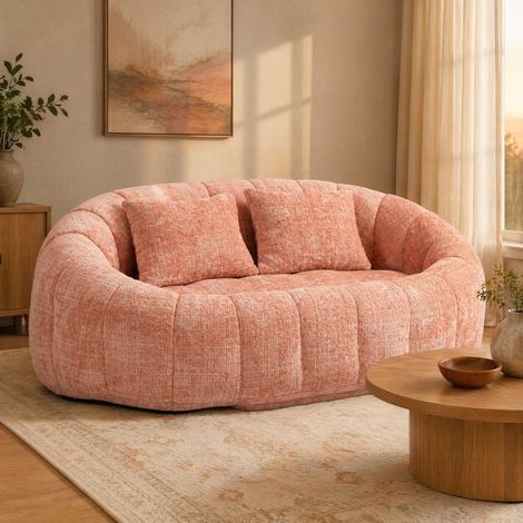 Poltrona pouf relax 2 posti in ciniglia rosa, imbottitura in schiuma, senza montaggio DESVIAE (1/5)