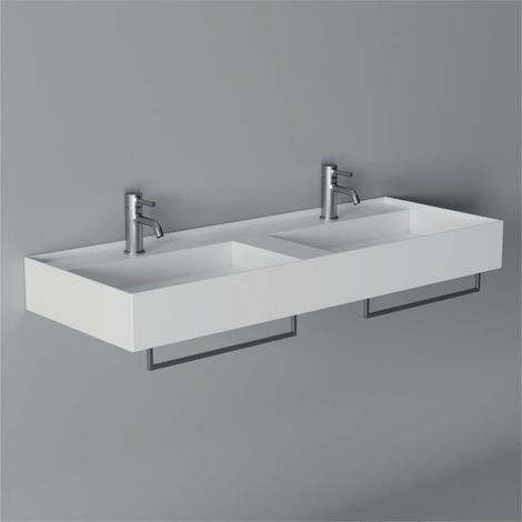 Lavabo Hide sospeso cm. 120x45 doppia vasca rettangolare in