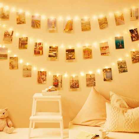 Lichterkette für Fotos, Lichterkette fürs Schlafzimmer, batteriebetriebene LED-Lichterkette für Fotos, Foto-Lichterkette mit Klemme (1,5 m, 10 LEDs, warmweiß)