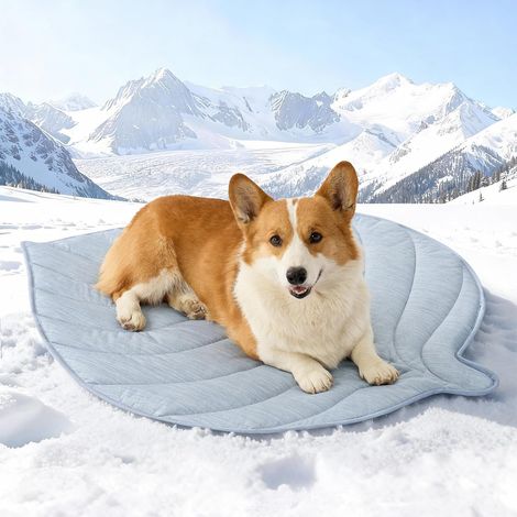 Coussin Rafraîchissant Chiens Chats 99x86cm, Tapis Refroidissement en Tissu sans Gel Q-Max0.4, Auto-refroidissant, Imperméable Antidérapant Lavable, Forme Feuille, Bleu
