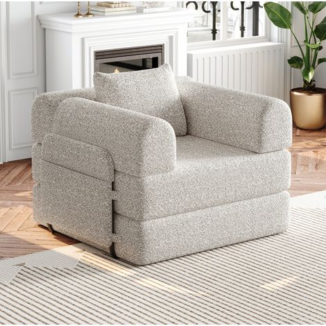 Canapé convertible 1 place en tissu kaki, 2-en-1 avec couchage et compartiment de rangement dans l’accoudoir, structure en métal, configuration modulable pour salon ou chambre – CHICFURN (1/5)