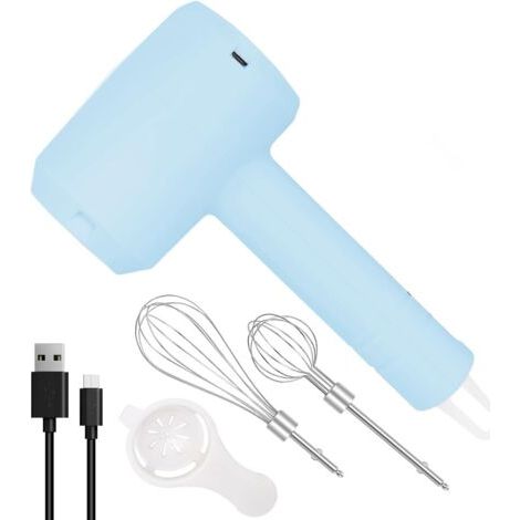 QORVA-Batteur à Main Électrique, Sans Fil Portable Avec 3 Vitesses Rechargeables et 2 Fouets Amovibles pour la Cuisson, Batteur à œufs et Crème Milkshake (Bleu)